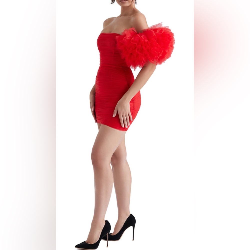 HOUSE OF CB Noelle Off the Shoulder Ruffle Sleeve Minidress NWT - Picture 2 of 6